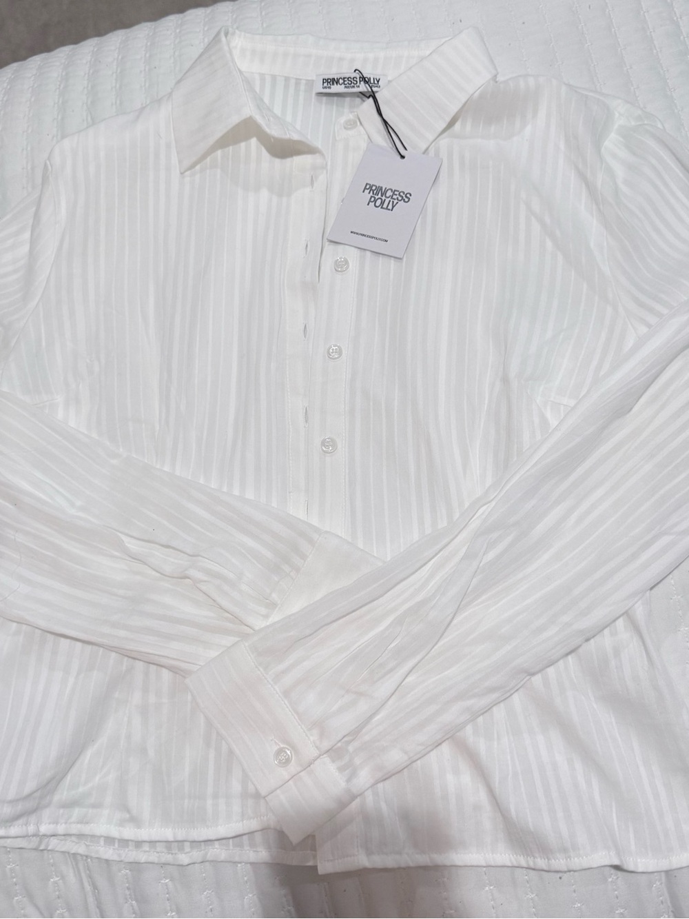 Princess Polly Fogler Cotton White Stripe Button-Up Shirt Size 10 NWT